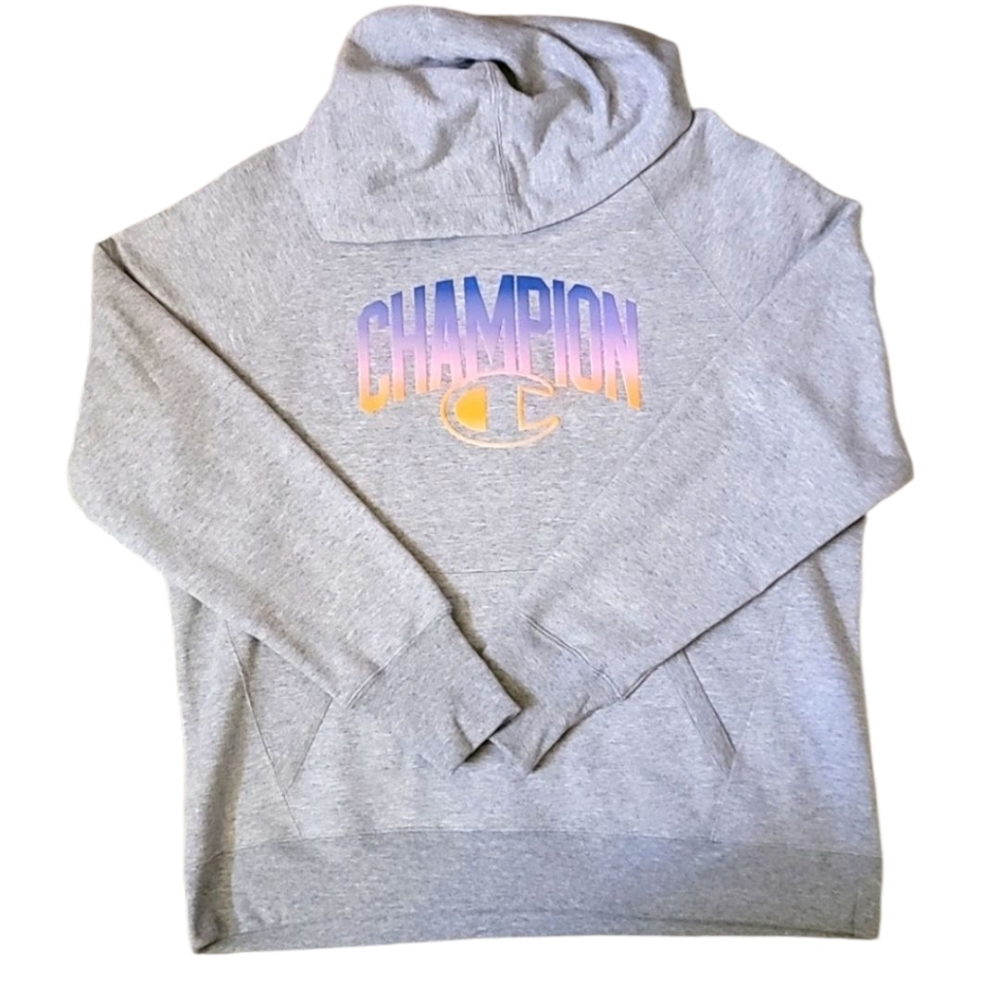 Champion Grey Poweblend Fleece Logo Hoodie Size L